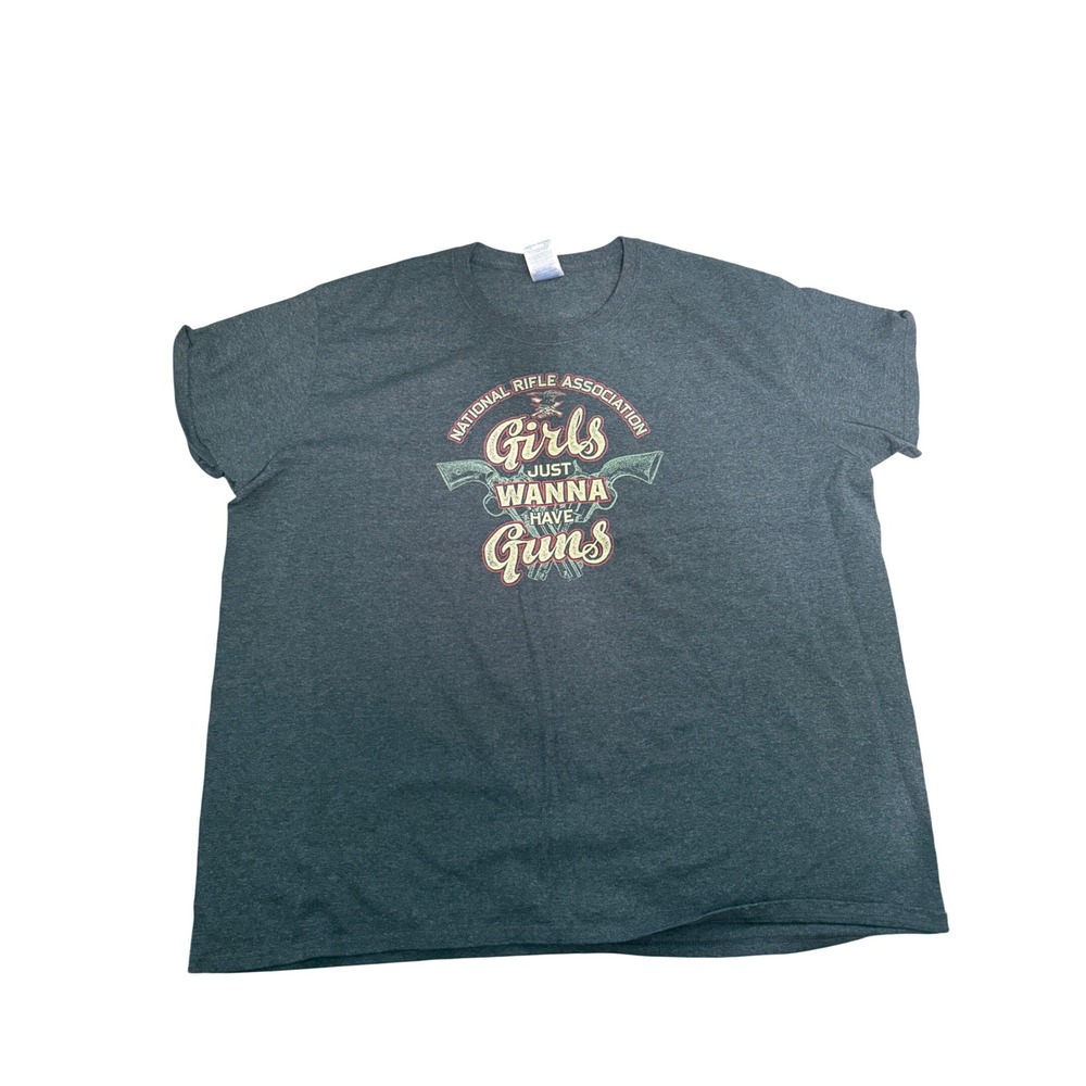 NRA Girls Just Wanna Have Guns Graphic T-Shirt Gildan Ultra Cotton Gray 2XL